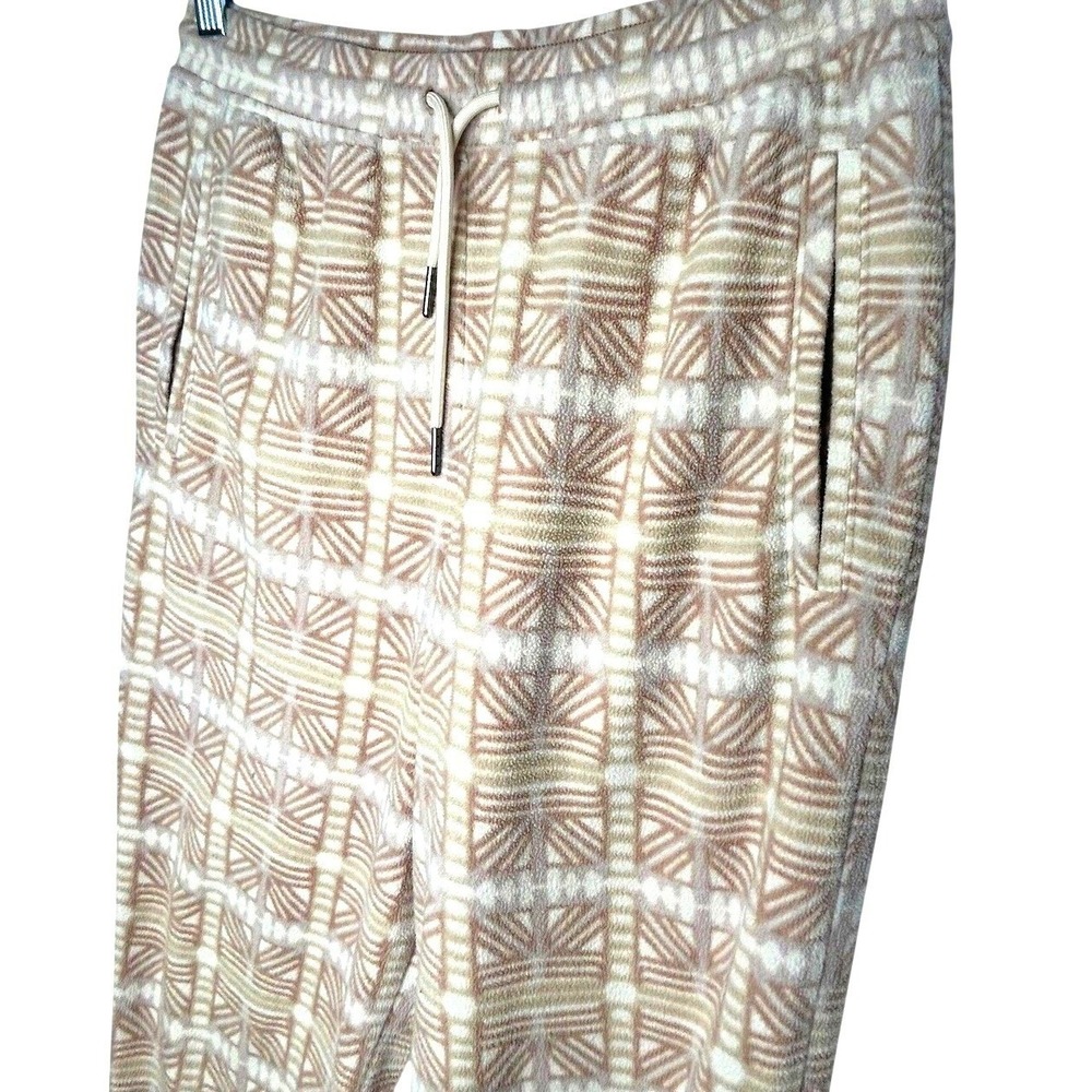 Patagonia Fleece Pants Men Small Tan Geometric Synchilla Joggers Excellent